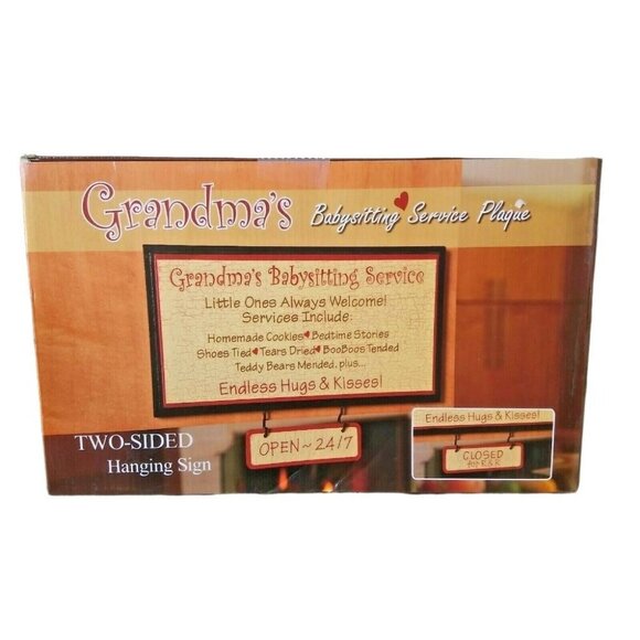 Grandmas Babysitting Two-Sided Hanging Sign "Open 24/7" & "Closed For R&R" Decor - Picture 2 of 5